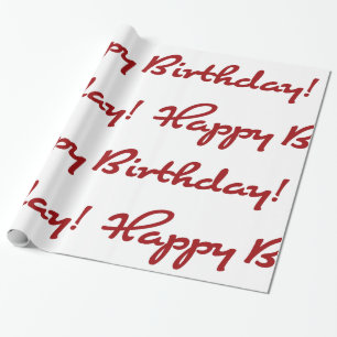 Papel De Presente Feliz aniversário! Script Casual Vermelho