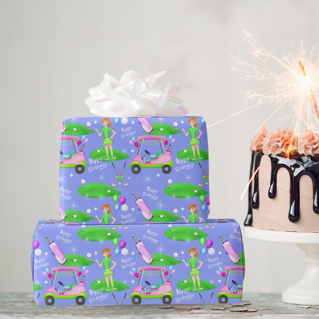 Papel De Presente Feliz Aniversário Tema Golfe Feminino  (Criador carregado)