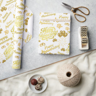 Papel De Presente Feliz Aniversário Texto Dourado Elegante
