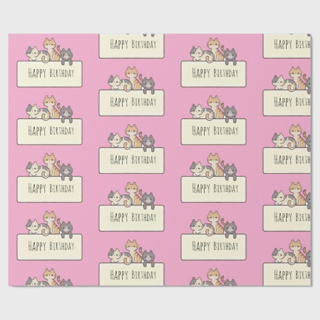Papel De Presente Feliz Aniversário Três Gatos Gelados Papel De Molh (Aberto)