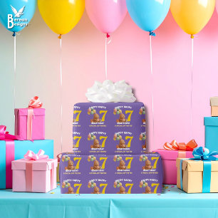Papel De Presente FELIZ ANIVERSÁRIO Urso de pelúcia de 7º aniversári