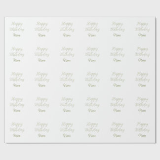 Papel De Presente Feliz aniversário verde cinza pastel nome data mod