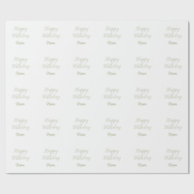 Papel De Presente Feliz aniversário verde cinza pastel nome data mod (Aberto)