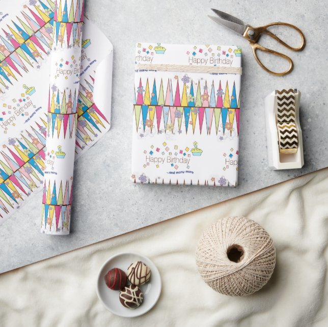 Papel De Presente Feliz Aniversário Wraping Paper FUN Cupcake (Artesanato)