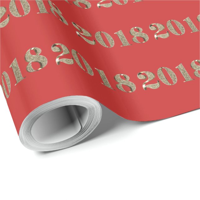 Papel De Presente Feliz ano novo 2018 - Chic de Números Vermelho e D (Ponta do rolo)