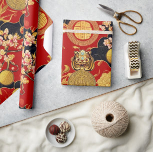 Papel De Presente Feliz Ano Novo Chinês padrão moderno asiático