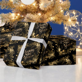 Papel De Presente Feliz Ano Novo com padrão de ramo dourado elegante