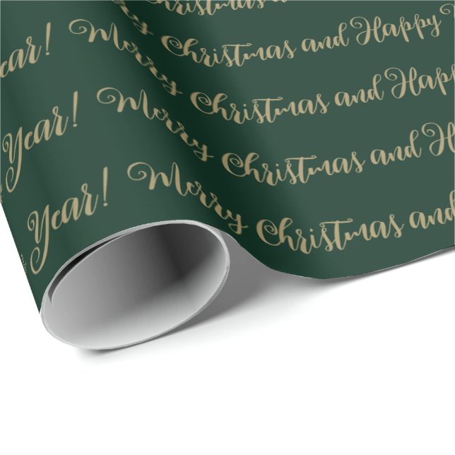 Papel De Presente Feliz ano novo Feliz de Natal dourado verde (Ponta do rolo)