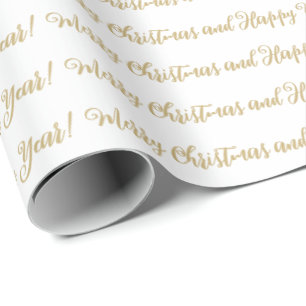Papel De Presente Feliz ano novo Feliz de Natal - ouro branco