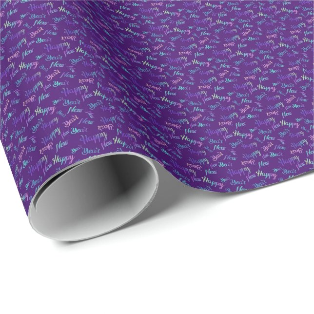 Papel De Presente Feliz ano novo (Roxo) (Ponta do rolo)