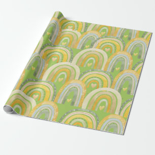 Papel De Presente Feliz arco-íris Corações Amarelo Verde Todas Ocasi