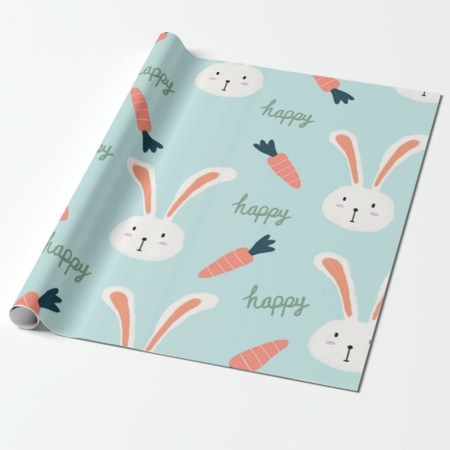 Papel De Presente Feliz Árvore Amigos Bunny Feliz Coelhinho (Desenrolado)