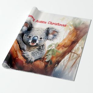 Papel De Presente Feliz Aussie Christmas Koala