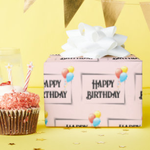 Papel De Presente Feliz Balões de Aniversário a Rosa