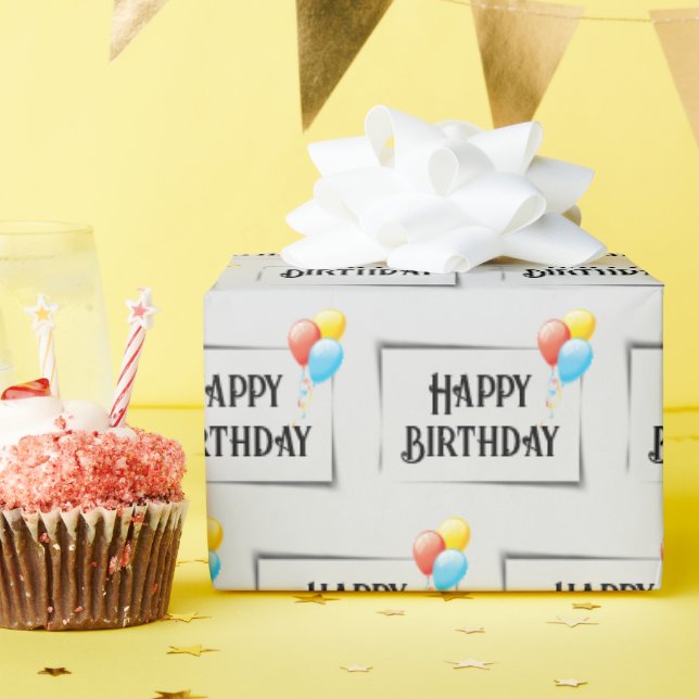 Papel De Presente Feliz Balões De Aniversário Nas Cinzas (Festa de aniversário)