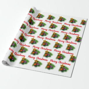 Papel De Presente Feliz Bolas de Natal E Estrela Dourada