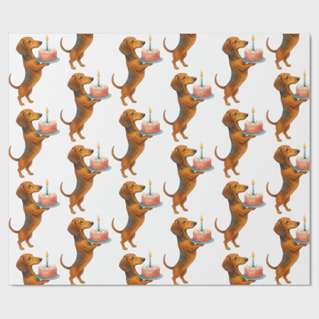 Papel De Presente Feliz bolo de aniversário dachshund cachorrinho (Aberto)