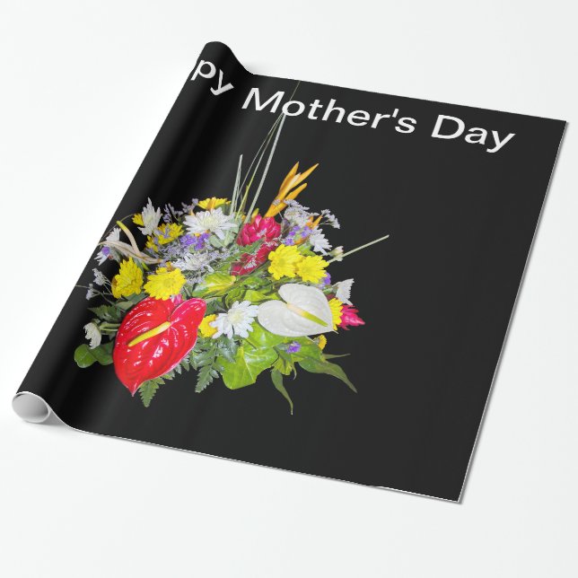 Papel De Presente Feliz Buquê de Dias de as mães de flores (Desenrolado)