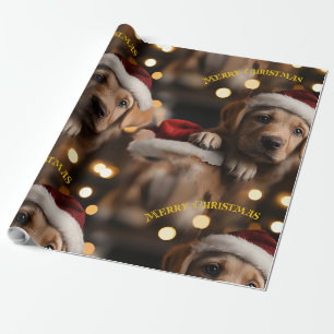 Papel De Presente Feliz cachorrinho de Natal