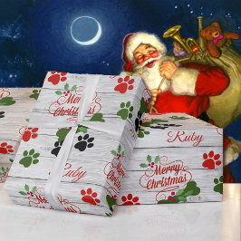 Papel De Presente Feliz Cachorro de Natal adicione nome Bone & Pawpr