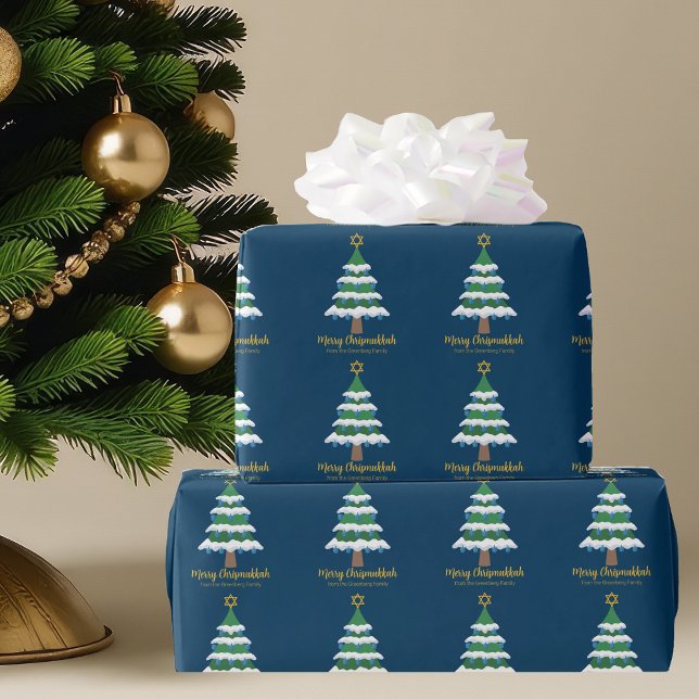Papel De Presente Feliz Chrismukkah Cute Hanukkah Árvore de Natal (Criador carregado)