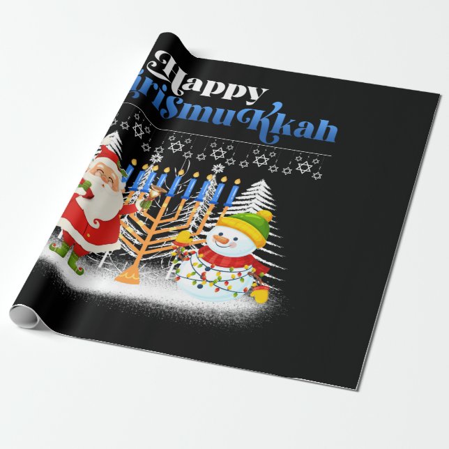 Papel De Presente Feliz Chrismukkah Natal Judeu Hanukkah (Desenrolado)
