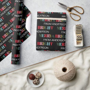 Papel De Presente Feliz Colorida e Natal da Família Brilhante