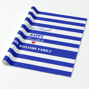 Papel De Presente Feliz Coração de Padrão Branco Azul Chanucá