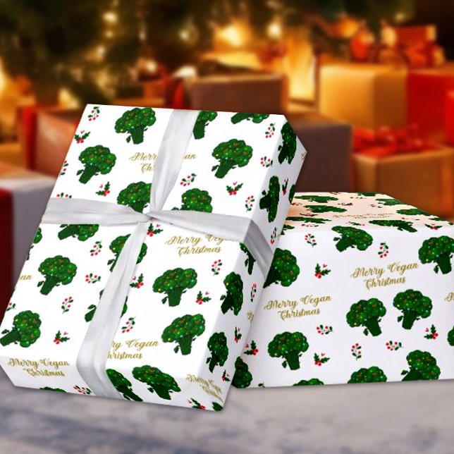 Papel De Presente Feliz de brócolis verde Vegan Natal (Criador carregado)