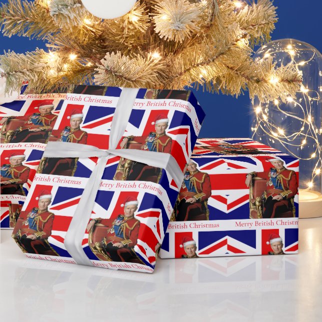 Papel De Presente Feliz de Natal britânico Rei Charles III (Feriados)