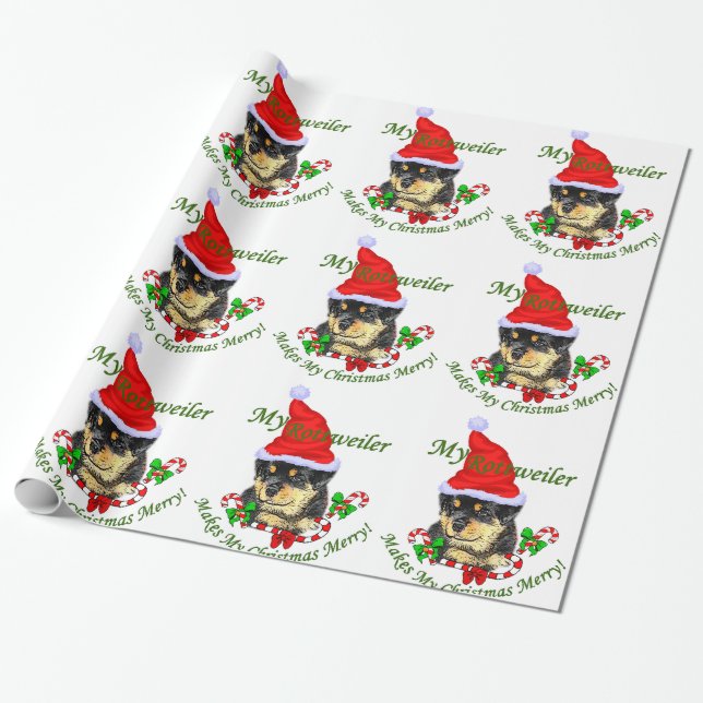 Papel De Presente Feliz de Natal Rottweiler (Desenrolado)