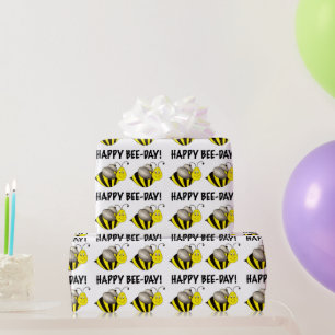 Papel De Presente Feliz Dia da Abelha Bday Black Yellow Bumblebee Bi