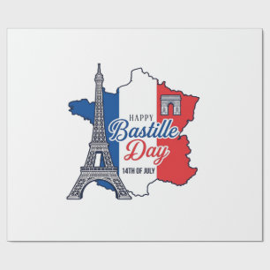 Papel De Presente Feliz Dia da Bastilha França Mapa Torre Eiffel Vec