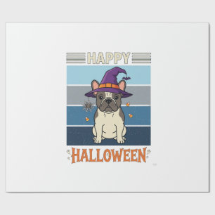 Papel De Presente Feliz Dia das Bruxas Bulldog Francês Bruxa Teia de