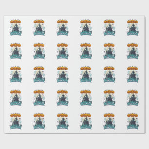Papel De Presente Feliz Dia das Bruxas Castelo Assombrado Abóboras F