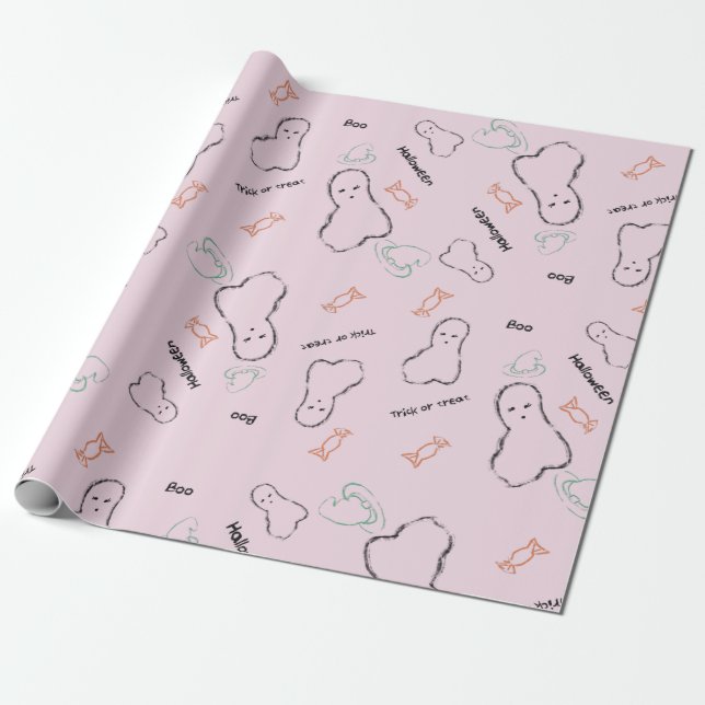 Papel De Presente Feliz Dia das Bruxas Doce Fantasma Letreiro à Mão  (Desenrolado)