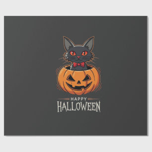 Papel De Presente Feliz Dia das Bruxas Gato Preto Desenho de Abóbora