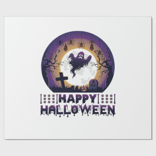 Papel De Presente Feliz Dia das Bruxas Morcegos Aranhas Fantasmas_1