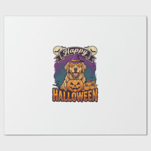 Papel De Presente Feliz Dia das Bruxas Retriever Dourado Chapéu de B
