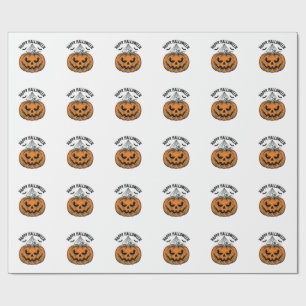Papel De Presente Feliz Dia das Bruxas Rosto de Abóbora Design Vetor