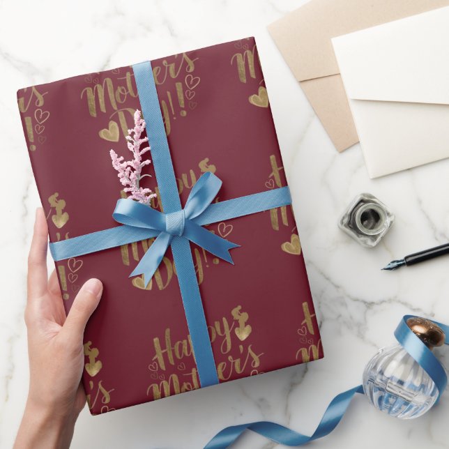 Papel De Presente Feliz Dia das Mães Coração de Roteiro Dourado (Presentear)
