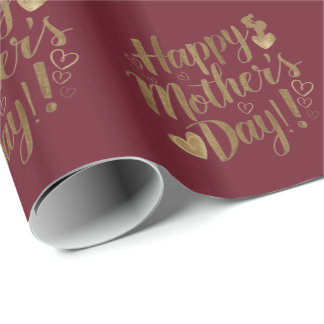 Papel De Presente Feliz Dia das Mães Coração de Roteiro Dourado