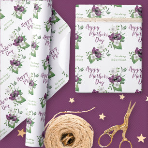 Papel De Presente Feliz Dia das Mães - Floral em Aquarela Personaliz