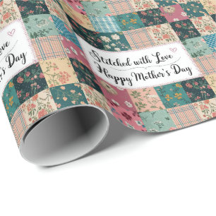 Papel De Presente Feliz Dia das Mães - Padrão de Colcha Retro Fofo