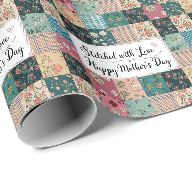 Papel De Presente Feliz Dia das Mães - Padrão de Colcha Retro Fofo (Ponta do rolo)