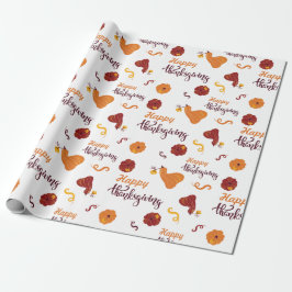 Papel De Presente Feliz Dia de Ação de Graças Colheita Pumpkin Branc
