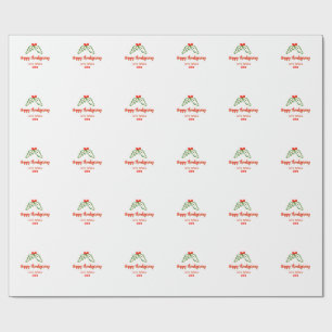 Papel De Presente Feliz Dia de Ação de Graças verde folhas cereja