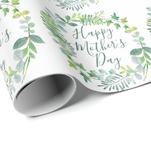 Papel De Presente Feliz Dia de as mães Greenery Foliage Wreath