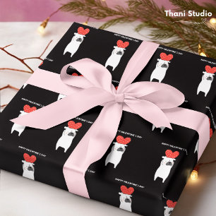 Papel De Presente Feliz dia de os namorados Cute Pug & Red Heart Bla