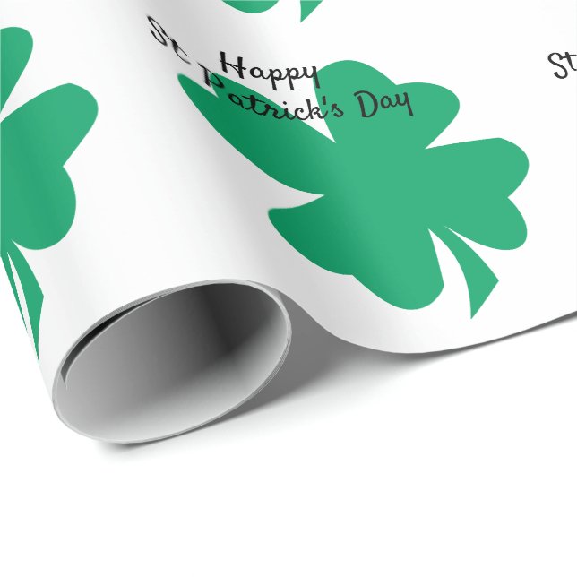 Papel De Presente Feliz Dia de São Patrício Shamrock Folha Verde Bra (Ponta do rolo)